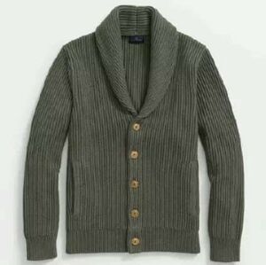 Brooks Brothers Men's Olive Ribbed Shawl Collar Cardigan, XXL